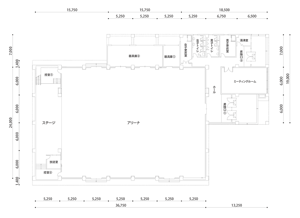 上野台中学校 体育館平面図